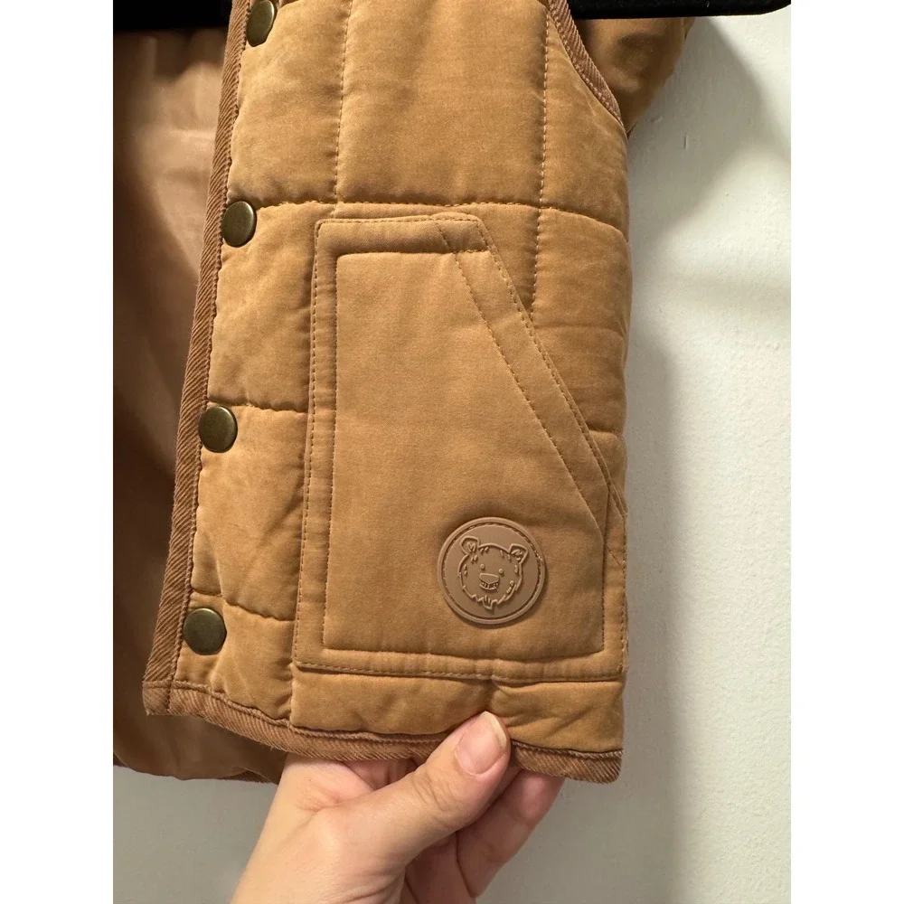 Telluride‎ Clothing Company Kids Brown Quilted Puffer Vest Hooded Snap Front 2T
